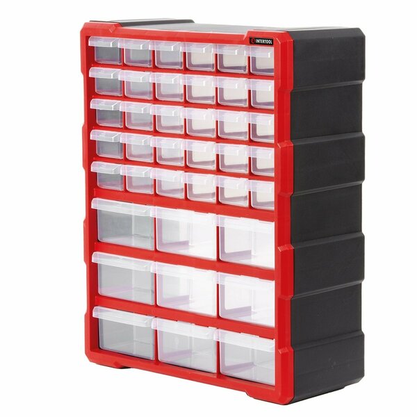 Intertool Drawer Bin Cabinet, 39 Drawers, 18.7 in. x 14.9 in. x 6.2 in., Plastic BX08-4013